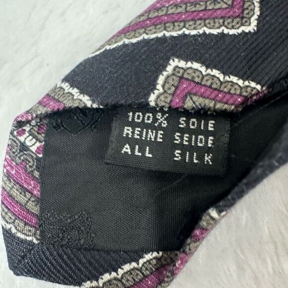 Nordstrom Necktie Square Paisley Mandala Print Black Purple 100% Silk Italian - Picture 5 of 7